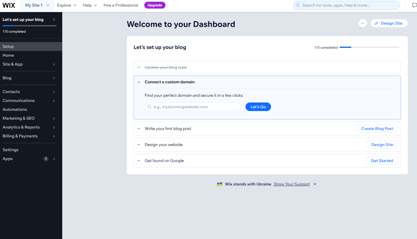 Cómo crear un sitio web sencillo para tu empresa con Wix (instrucciones paso a paso) 4 wix-dashboard-page