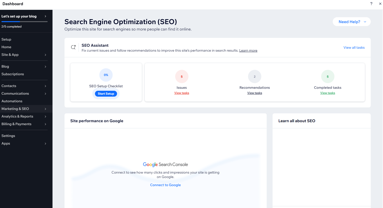 Cómo crear un sitio web sencillo para tu empresa con Wix (instrucciones paso a paso) 23 wix-marketing-and-seo