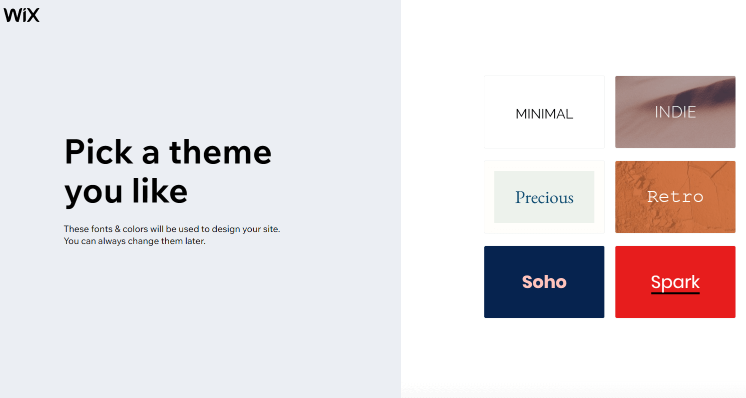 Cómo crear un sitio web sencillo para tu empresa con Wix (instrucciones paso a paso) 13 wix-pick-a-theme-you-like