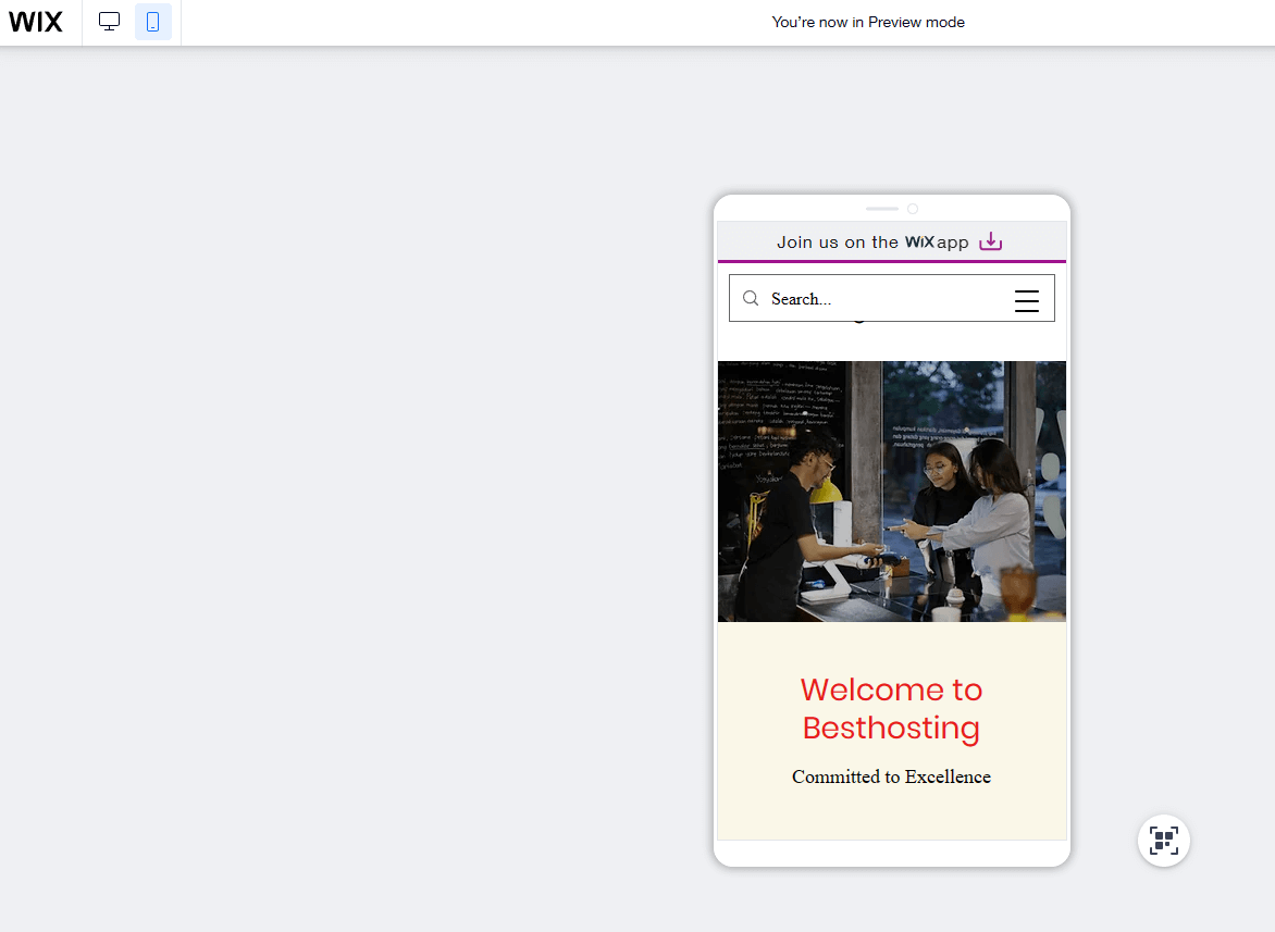 Cómo crear un sitio web sencillo para tu empresa con Wix (instrucciones paso a paso) 27 wix-preview-the-website-mobile
