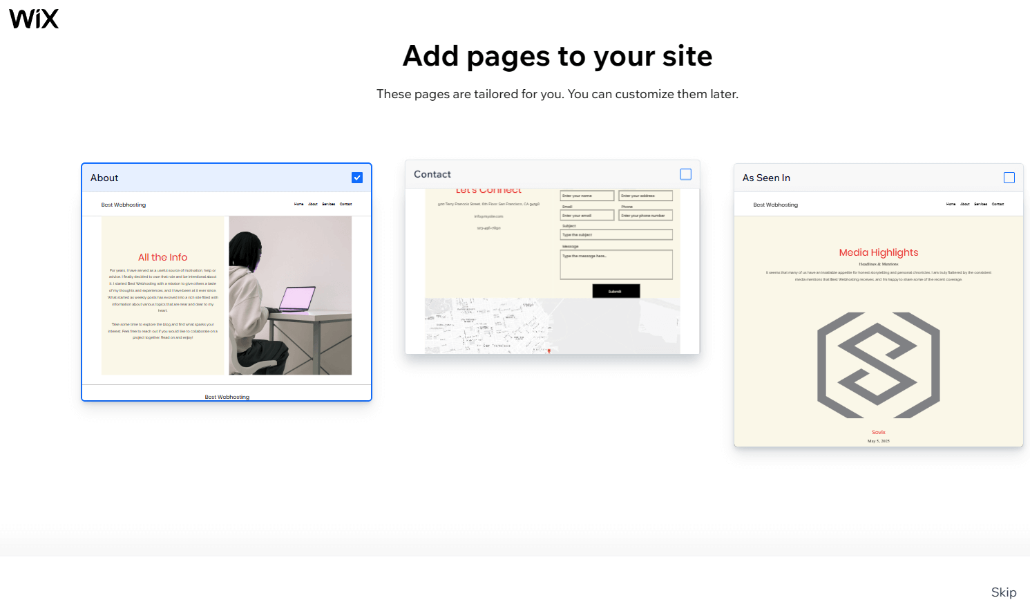 Cómo crear un sitio web sencillo para tu empresa con Wix (instrucciones paso a paso) 15 wix-set-up-ai-template-six