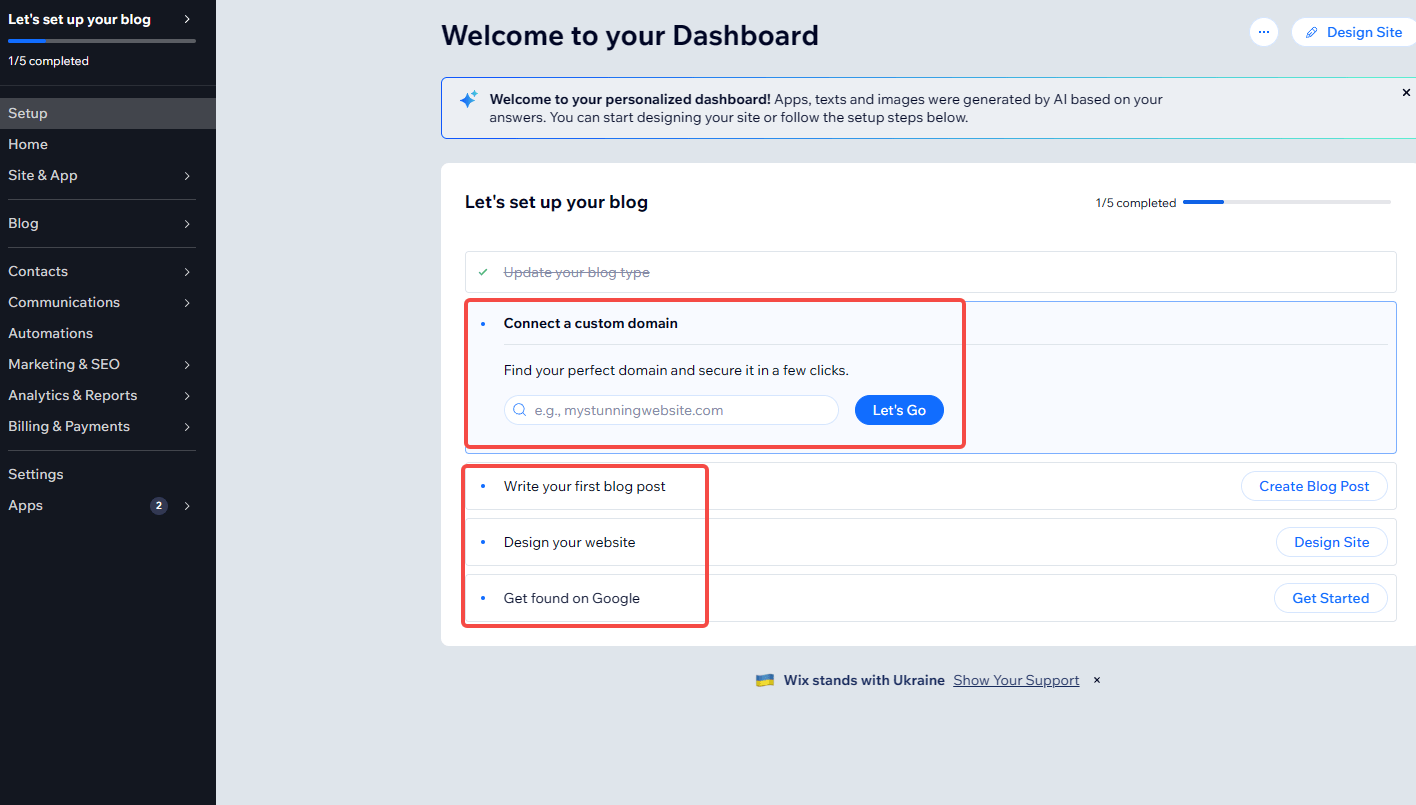 Cómo crear un sitio web sencillo para tu empresa con Wix (instrucciones paso a paso) 8 wix-set-up-ai