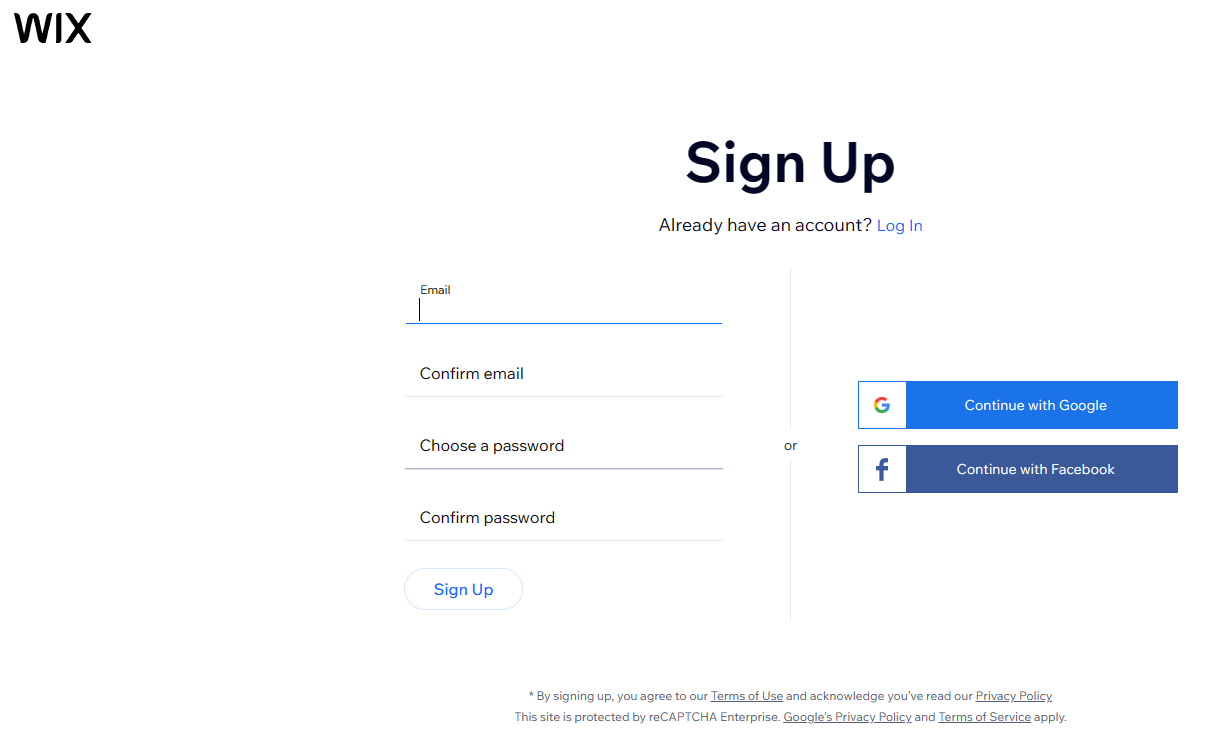Cómo crear un sitio web sencillo para tu empresa con Wix (instrucciones paso a paso) 3 wix-sign-up